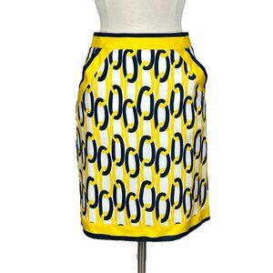 Milly New York Womens Silk Chain Print Pencil Skirt Yellow Black White size 4